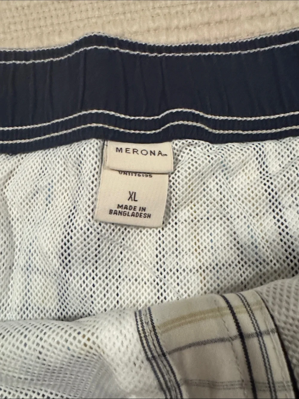 Merona Plaid Swim Trunks in White, Navy, and Yellow